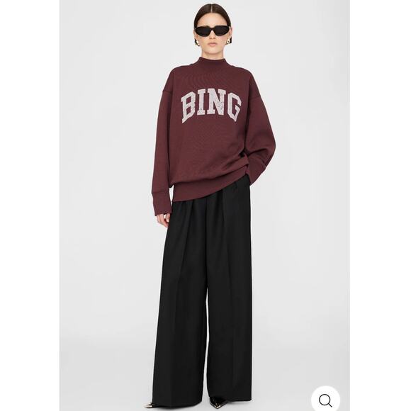 Anine Bing Bradie Designer Logo Crewneck Sweatshirt Burgundy size Large Cotton - Picture 12 of 12
